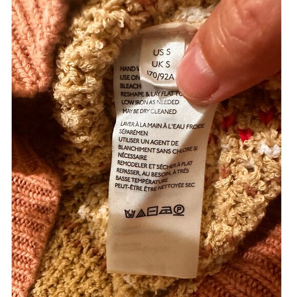 FP Show Me Love Sweet Child Boxy Combo Chunky Knit Sweater Pink Cream Beige, S - Picture 5 of 8